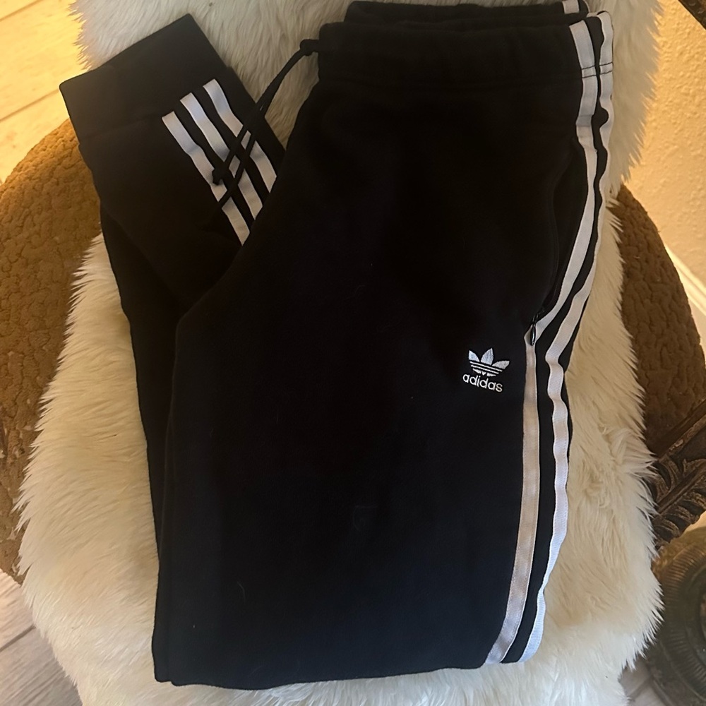 Adidas Women's Black Joggers with White Stripes